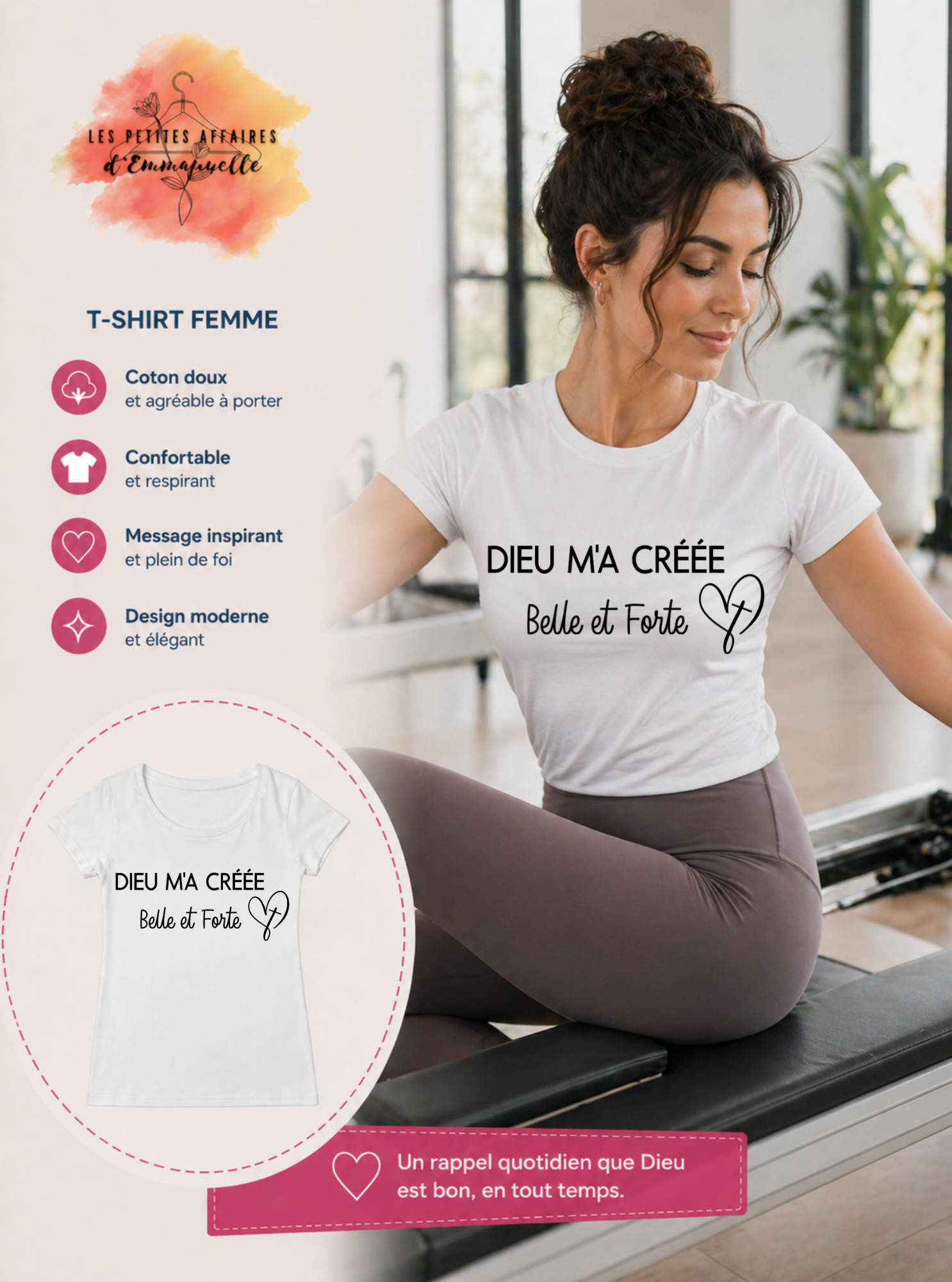 T-shirt femme – "Dieu m'a créée belle et forte"