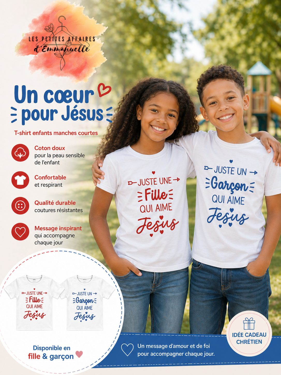Tee-shirt enfant – “Juste une fille / un garçon qui aime Jésus”