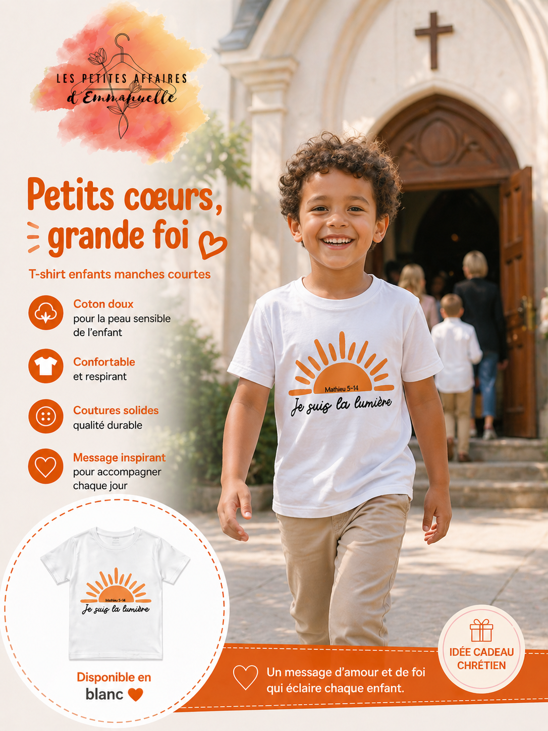 T-shirt enfant – "Je suis la lumière" (Matthieu 5:14)