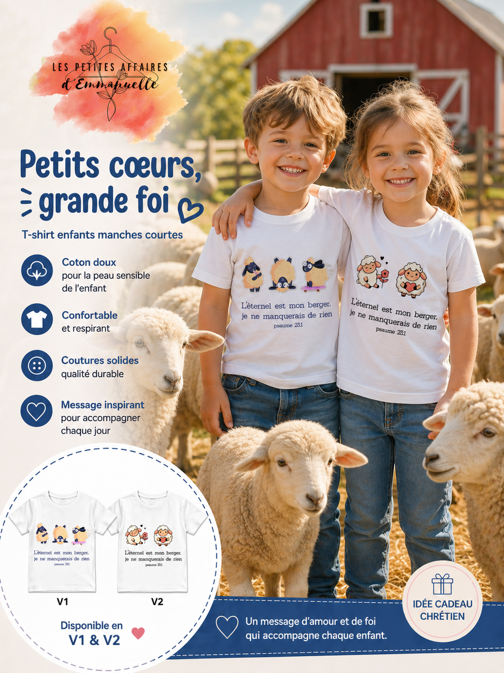 T-shirt enfant – "L'Éternel est mon berger" (Psaume 23:1)